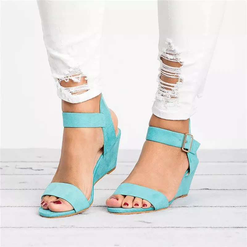 Women's Ankle Buckle Low Wedge Sandals