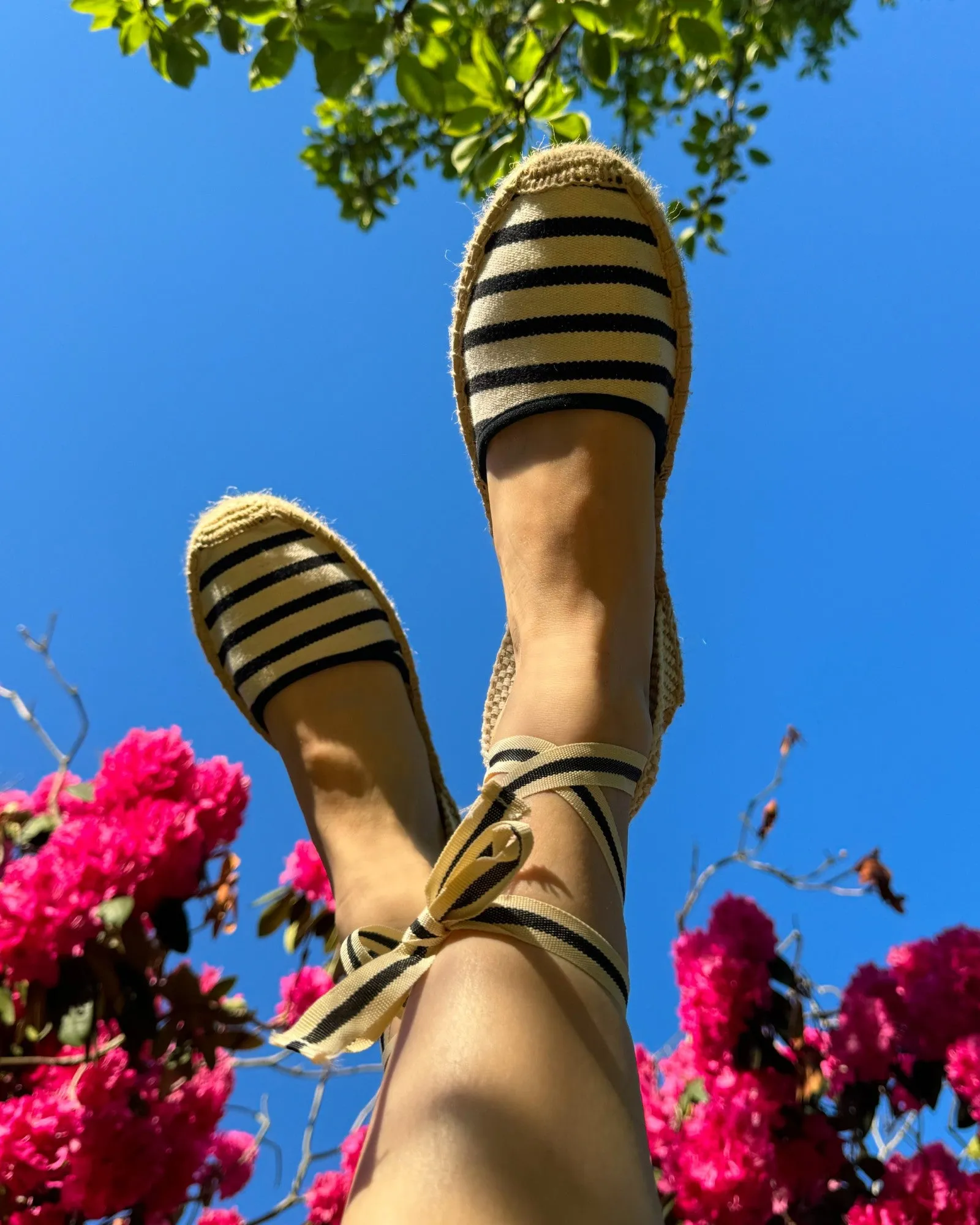 Womens_Espadrilles_The Lauren Lace Up_Woven Stripes_Classic - Ivory - Black