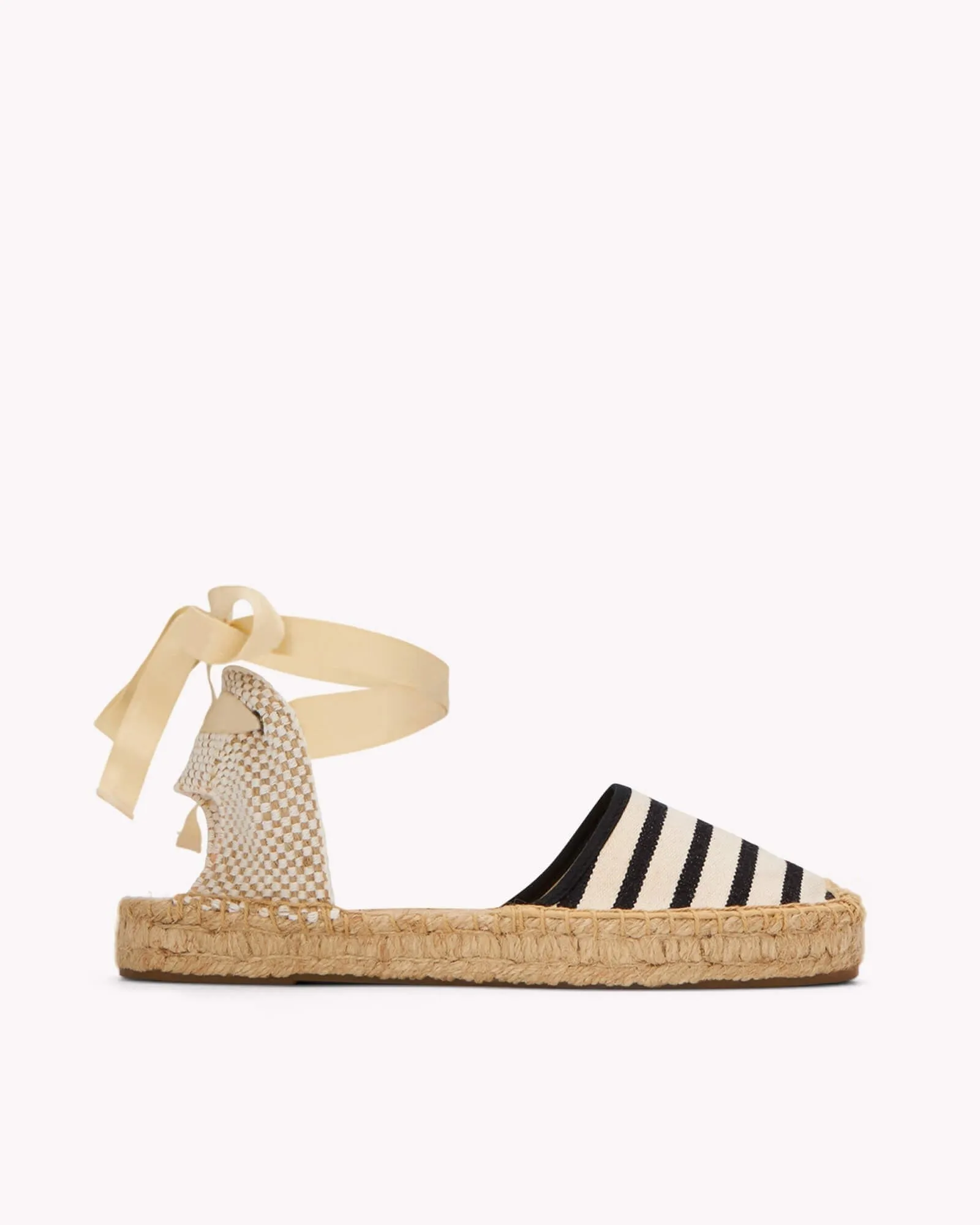 Womens_Espadrilles_The Lauren Lace Up_Woven Stripes_Classic - Ivory - Black