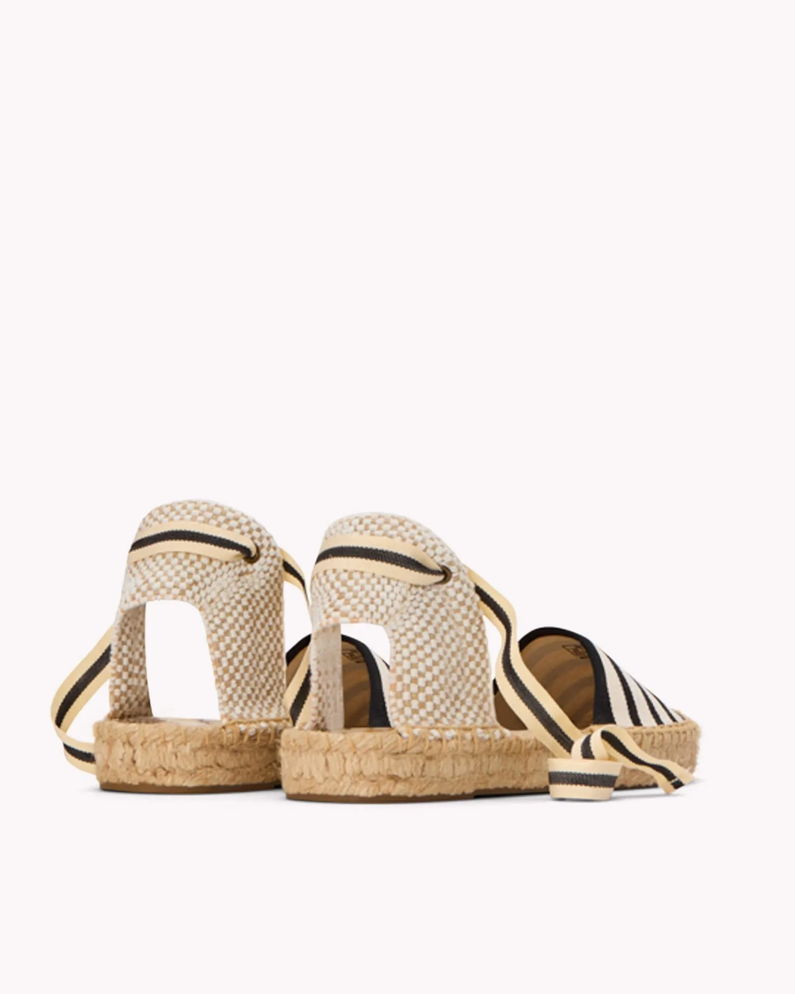 Womens_Espadrilles_The Lauren Lace Up_Woven Stripes_Classic - Ivory - Black