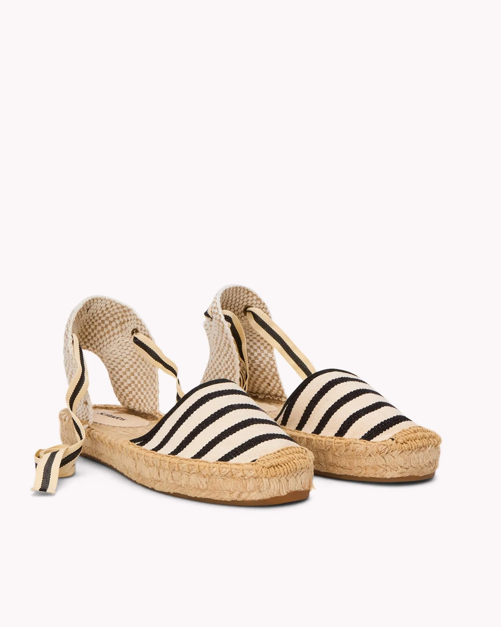 Womens_Espadrilles_The Lauren Lace Up_Woven Stripes_Classic - Ivory - Black